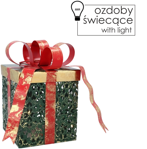 Metalen kerstdecoratie cadeau met LED-verlichting