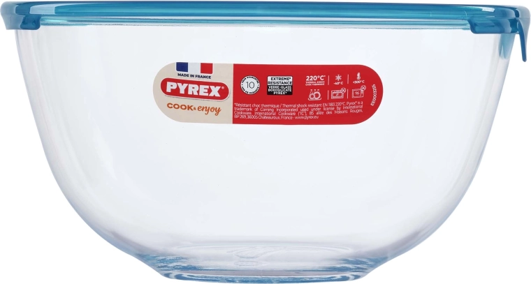 Pyrex glazen kom met deksel 2 l, 21 cm