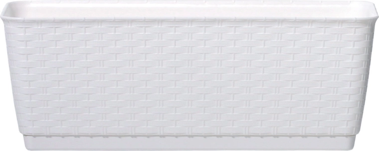 Balkonbak met schotel Ratolla P 49,2 cm – witte plastic bloembak met rotanlook