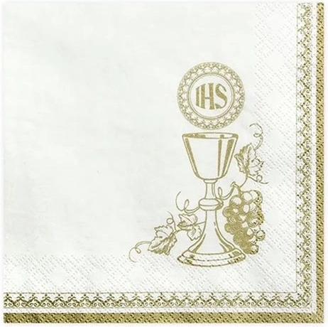 Papieren servetten met kelkmotief wit-goud 33 × 33 cm 20 stuks