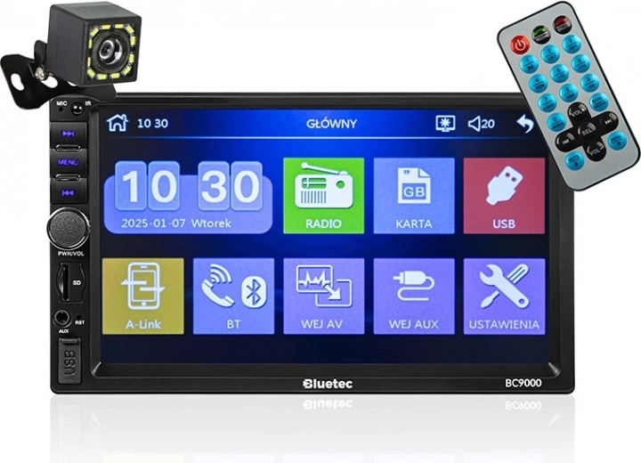Autoradio BC9000 2DIN 7 inch RDS USB microSD 4x50W met achteruitrijcamera