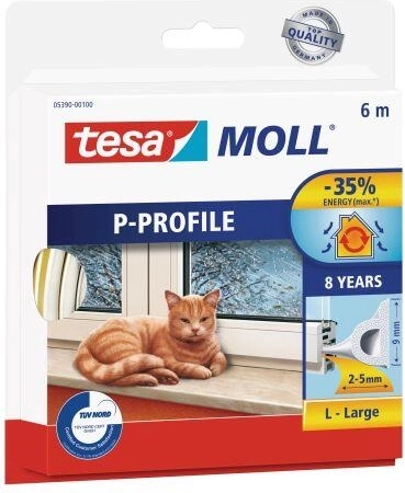 Raam- en deurdichting P-profiel 9 × 5,5 mm, wit, 6 m