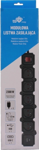 Energy modulaire stekkerdoos met verlengkabel en USB, 1,5 m