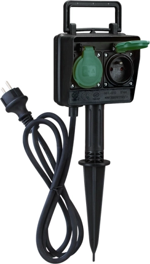 Solight tuinpaal IP44 met 2 stopcontacten en rubberen kabel 1,5 m
