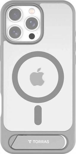 Torras Pstand magnetische hoes met kickstand voor iPhone 16 Pro Max grijs