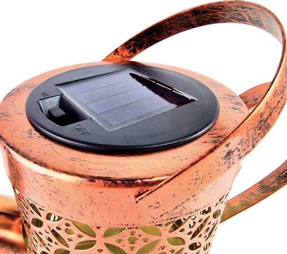 Zonnelamp voor de tuin in de vorm van een gieter met warme LED’s, grondpin en ophanghaak