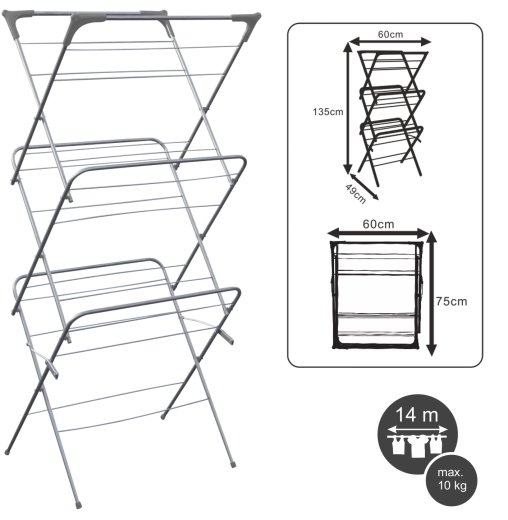 Driedelige wasdroogrek Camilla, opvouwbaar