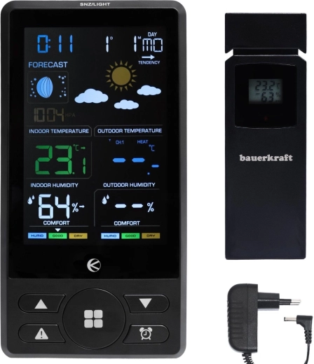 Draadloos weerstation met kleuren-LCD-display, barometer en buitensensor