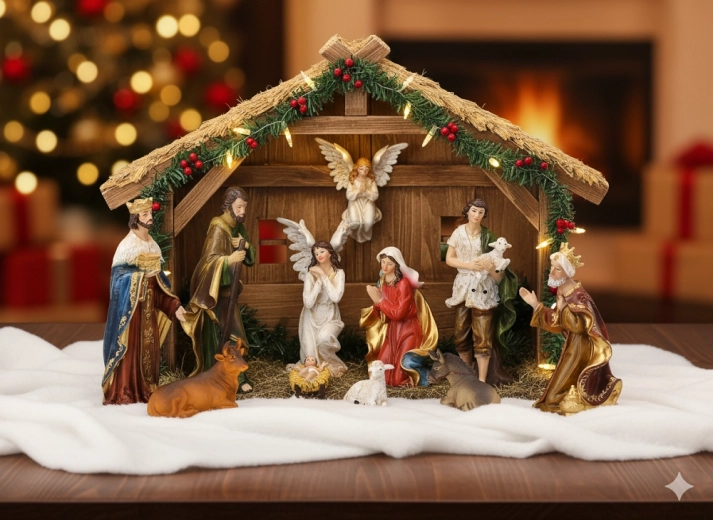 Set kerstfiguren voor de kerststal, 11 stuks, hoogte tot 21 cm