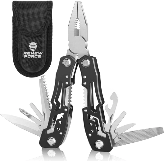 Multitool 14-in-1 RENEW FORCE van roestvrij staal met vergrendeling en etui