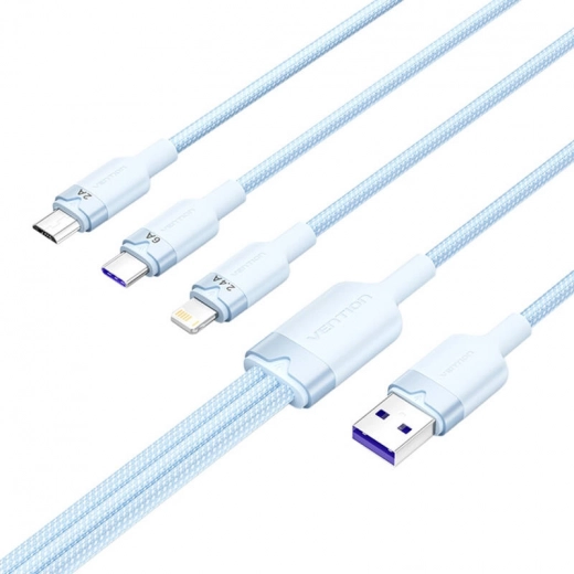 USB-kabel 3-in-1 6A 1,5 m blauw Vention