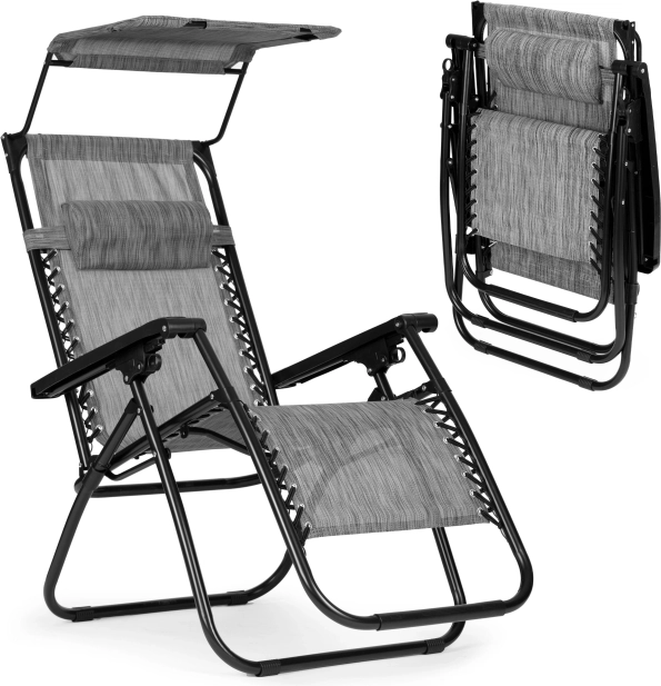 Opvouwbare verstelbare tuin-/strandstoel met zonnescherm grijs