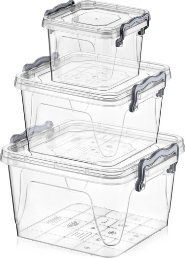 Set van vierkante Multi Box-bakjes 0,55 l, 1,2 l en 2,4 l