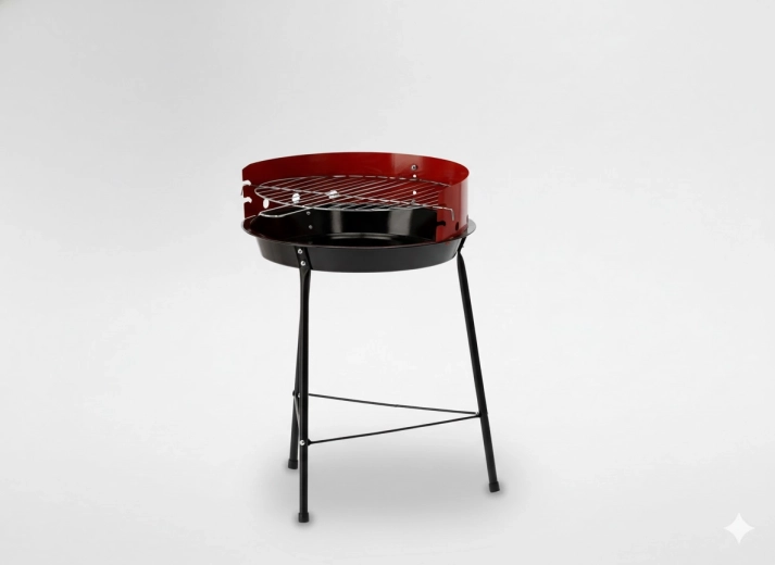 Ronde draagbare houtskoolbarbecue met windscherm 33,5 cm