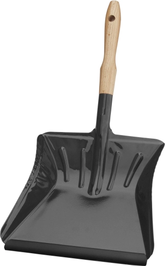 Stoffer- en blik met houten handvat en plastic rand