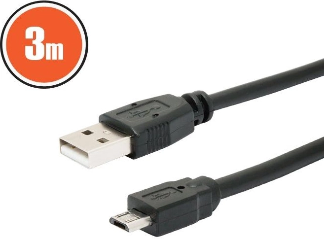 USB 2.0-kabel A–micro B, 3 m, zwart