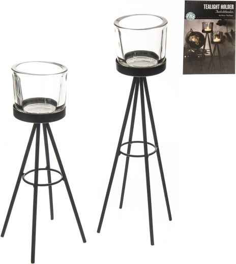 Set glazen-metalen kandelaars zwart 2 stuks