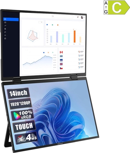 Draagbare duale touchscreenmonitor ZEUSLAP Z14W 2×14" WUXGA IPS
