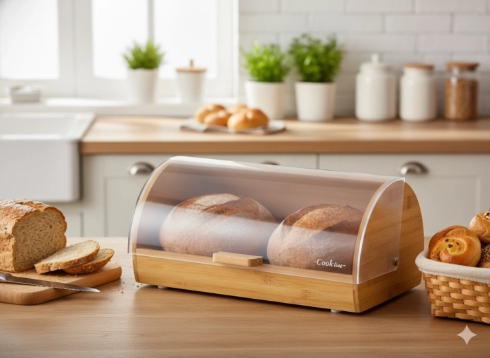 Broodtrommel MENTA van bamboe met transparant rolluikdeksel 38 × 28 × 18,5 cm