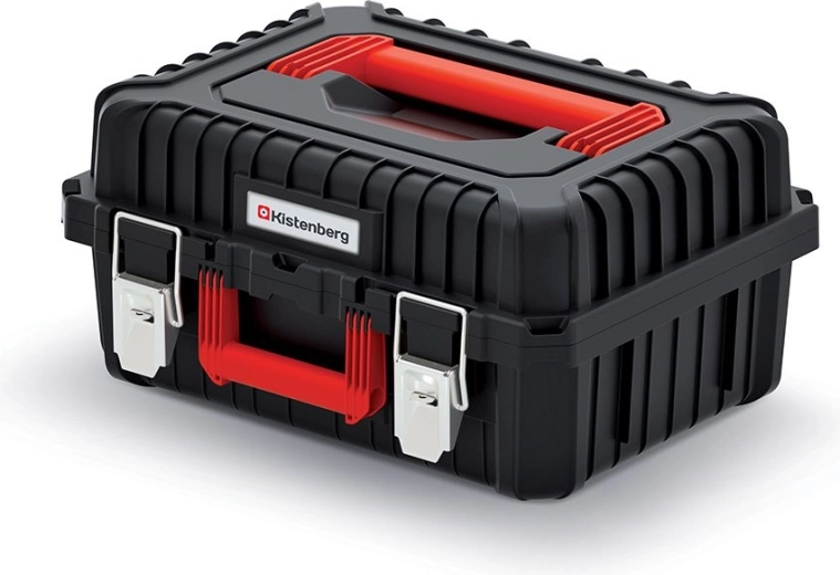 Duurzame gereedschapskoffer met metalen sluitingen, 445 × 360 × 216 mm, zwart