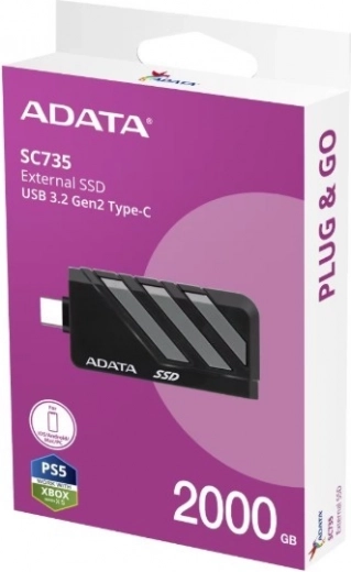 externe ssd adata sc735 2 tb usb 3.2 gen 2 (tot 1050/1000 mb/s) grijs