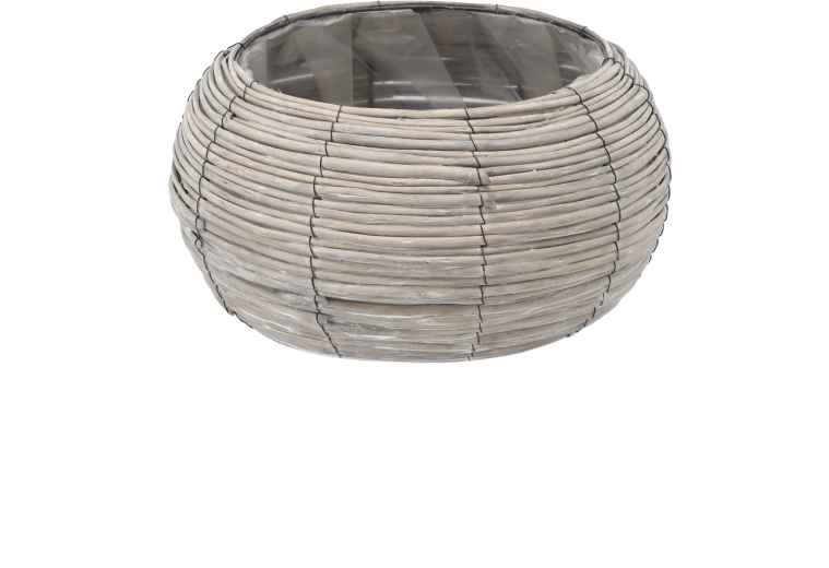 Ronde rieten bloempotomhulsel grijs 39 × 21 cm