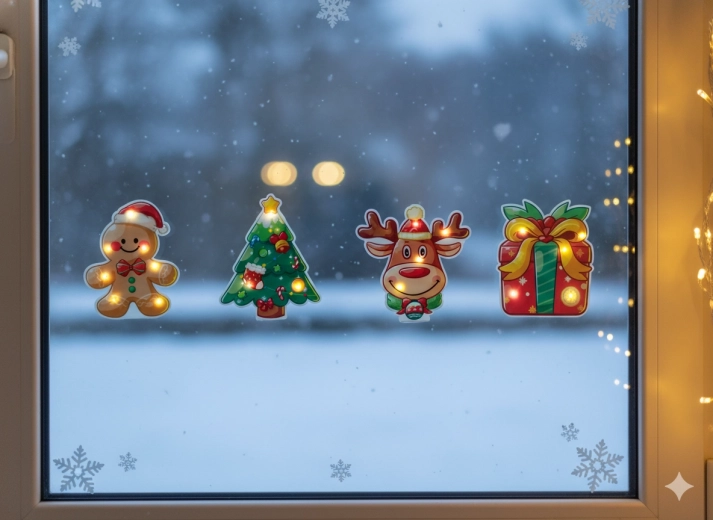 Kerst gel-LED sticker – warm wit, mix van motieven