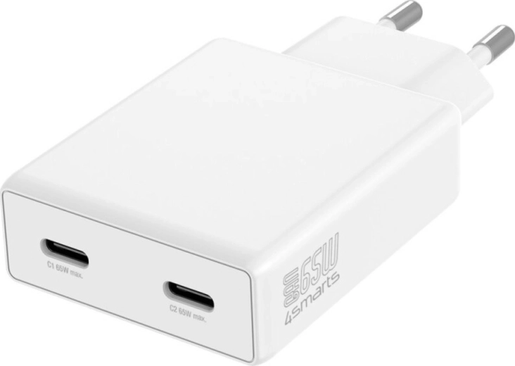 Netlader PDPlug 65W GaN met twee USB‑C, wit