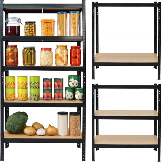 Metalen opbergrek 2-in-1 zwart met 5 MDF-legplanken 150 × 75 × 30 cm