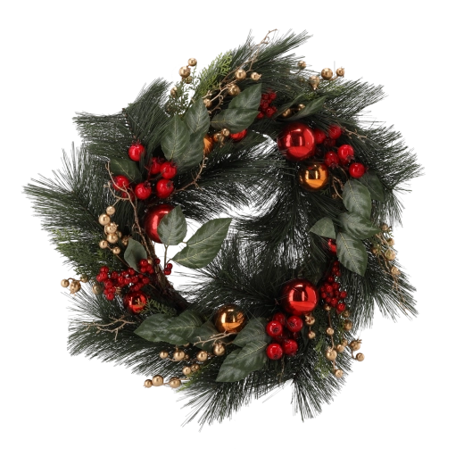 Rood-gouden kerstkrans 60 × 60 × 15 cm