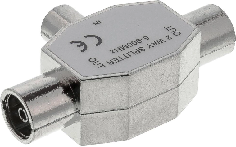 Sencor coaxiale tweewegverdeler 1M–2F nikkel