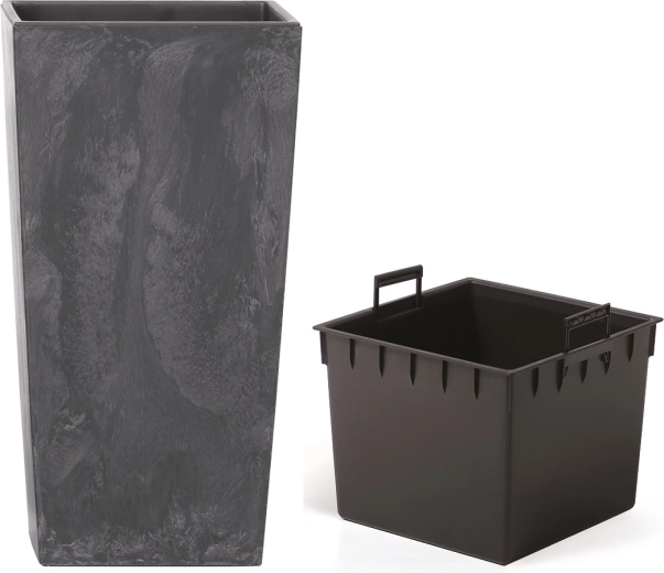 Bloempot Urbi Square betoneffect met inzet 17 × 17 × 32,5 cm antraciet