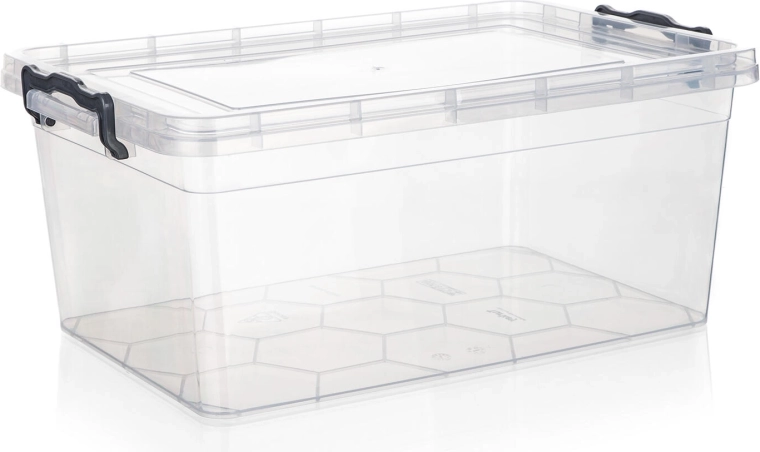 Opbergbox GEMA 14 l met deksel en clips, transparant