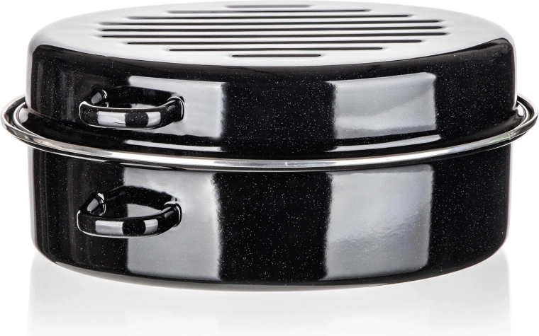 Geëmailleerde ovale braadslede 38 × 23,5 × 17 cm 2-delig CULINARIA Black BANQUET