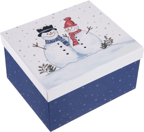 Cadeaupapieren doos met sneeuwpoppen, blauw 21 × 18,5 × 11,5 cm