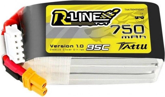 tattu r-line 750 mah 14,8 v 95c lipo batterij 4s met xt30-connector