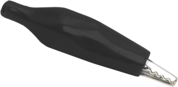 Middelgrote krokodillenklem met zwarte PVC-isolatie, 35 mm