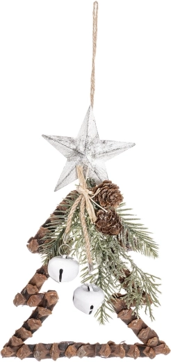 Hangende kerstdecoratie van dennenappels met ster en belletjes