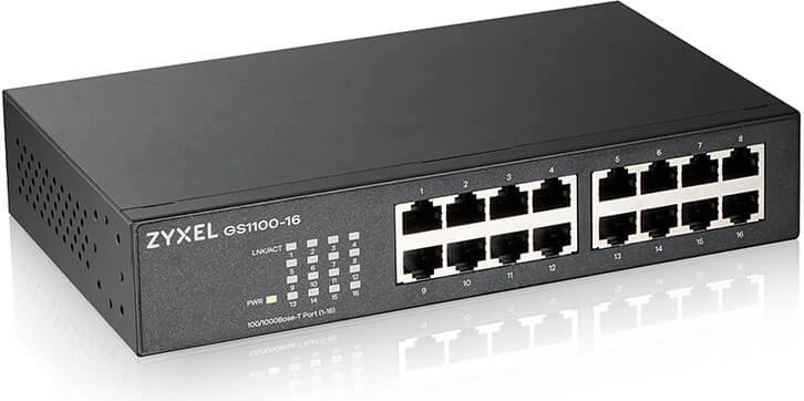 Zyxel gigabit unmanaged switch GS1100 met 16 poorten