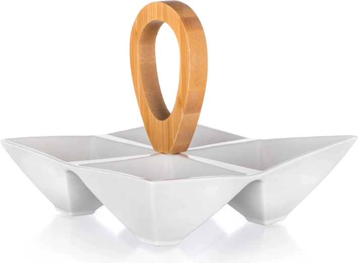 Gedeelde serveerschaal van porselein met bamboe handvat BRILLANTE 21 × 21 × 17,5 cm