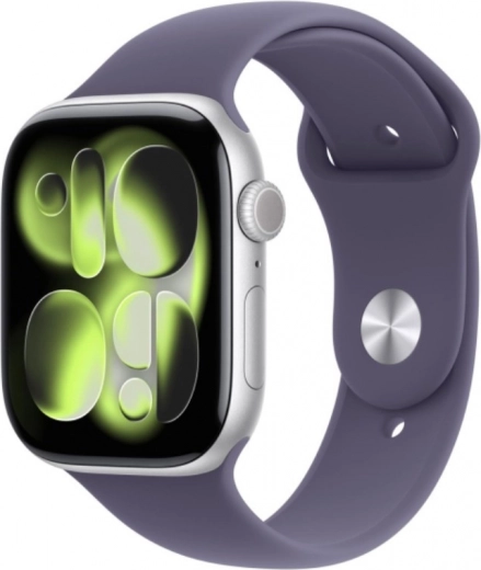 Apple Watch Series 11 GPS 42 mm zilverkleurig aluminium met paars sportbandje S/M