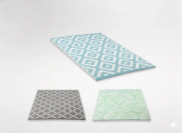 Vlak buitenkleed voor terras 120 × 180 cm, mix van patronen