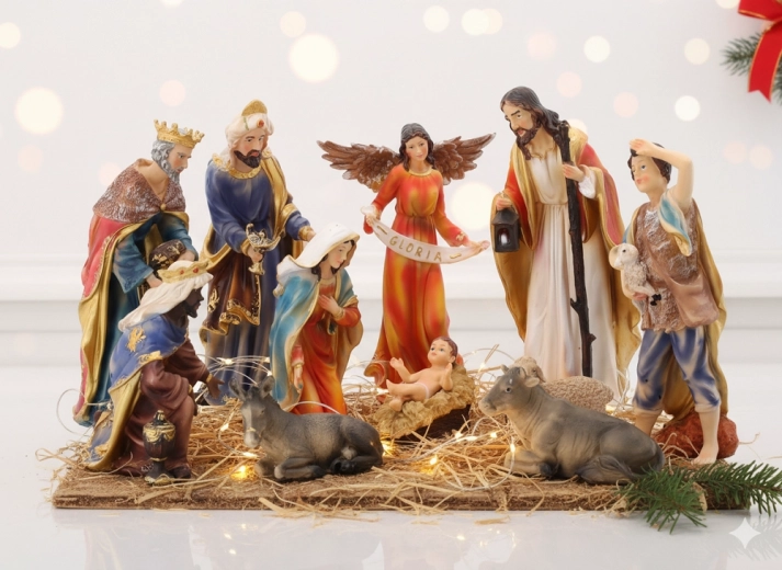 Kerststal – set van 11 polyresin figuren tot 31 cm