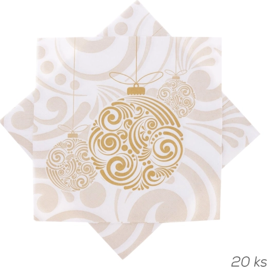 Papieren servetten kerstbal goud 33 × 33 cm, 20 stuks