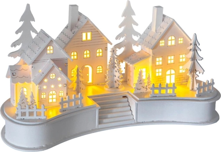 Retlux witte houten kerstdorpje met 6 leds