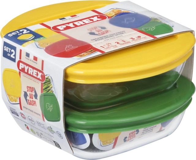Set van vierkante PYREX-dozen 2 stuks 0,3 l glas