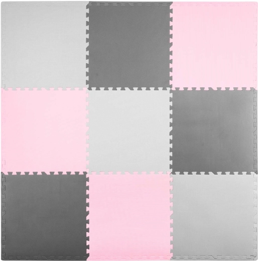 Ricokids schuimpuzzel speelmat 180 × 180 cm grijs-roze (9 delen)