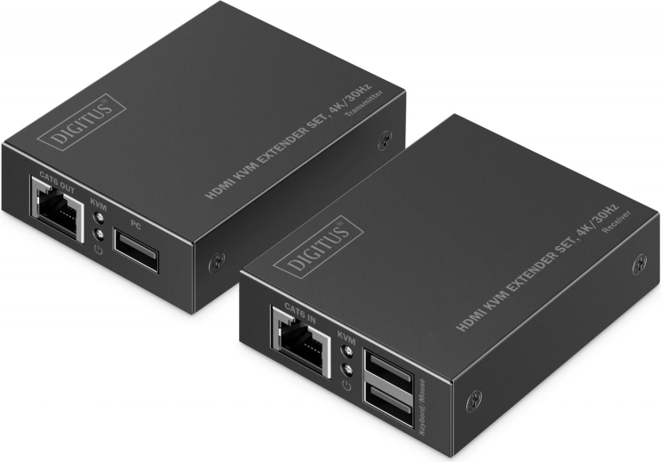 HDMI-extender via netwerkkabel CAT6 4K/30 Hz met KVM USB 1.1 en IR-bediening (set zender + ontvanger)