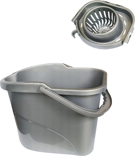 Ovale emmer met wringer 15 l, zilver