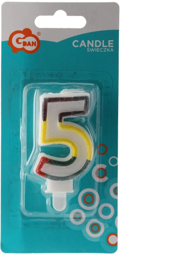 Verjaardagskaars nummer 5 met brokaat en houder